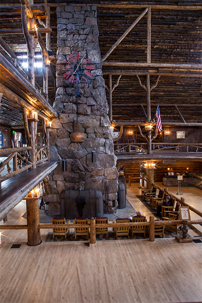 Old Faithful Inn fireplace